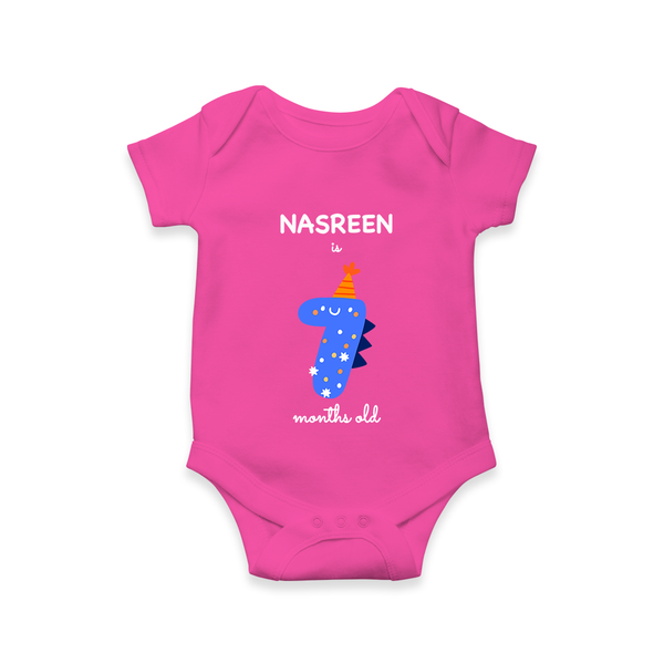 Milestone Romper for 7th Month | Soft Cotton Personalized Romper/Onesie | Unisex Design - HOT PINK - New Born (Chest 14")