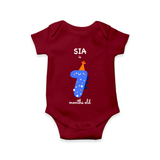 Celebrate The Seventh Month Birthday Custom Romper, Featuring with your Baby's name - MAROON - 0 - 3 Months Old (Chest 16")