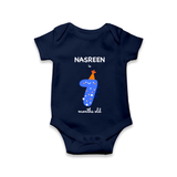 Milestone Romper for 7th Month | Soft Cotton Personalized Romper/Onesie | Unisex Design - NAVY BLUE - New Born (Chest 14")