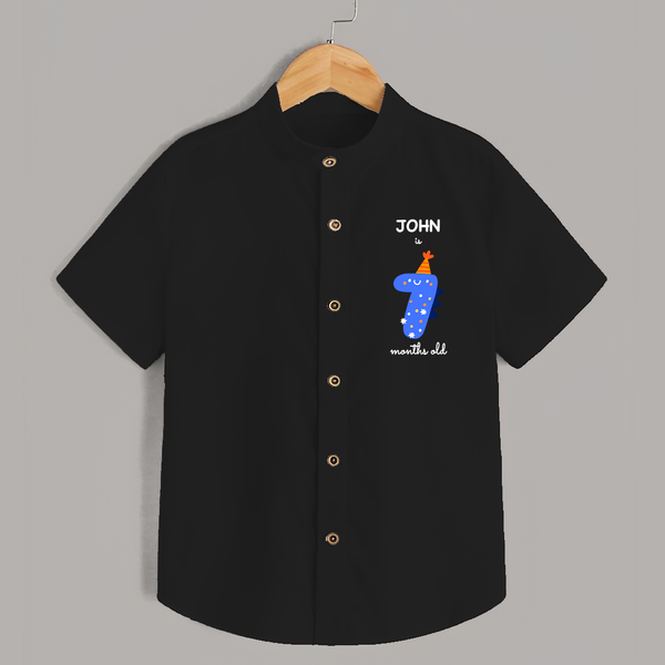 Milestone Shirt for 7th Month | Soft Cotton Personalized Shirt | Unisex Design - BLACK - 0 - 6 Months Old (Chest 23")