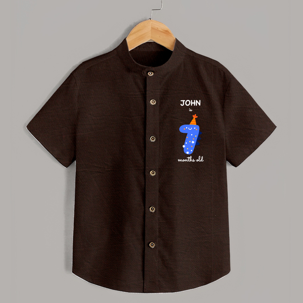 Milestone Shirt for 7th Month | Soft Cotton Personalized Shirt | Unisex Design - CHOCOLATE BROWN - 0 - 6 Months Old (Chest 23")