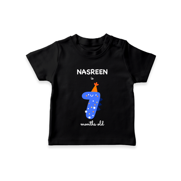 Milestone T-Shirt for 7th Month | Soft Cotton Personalized T-Shirt | Unisex Design - BLACK - 0-5 Months Old (Chest 17")