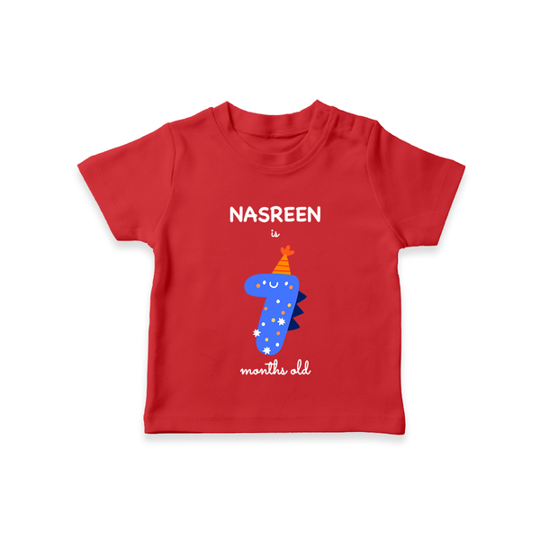 Milestone T-Shirt for 7th Month | Soft Cotton Personalized T-Shirt | Unisex Design - RED - 0-5 Months Old (Chest 17")