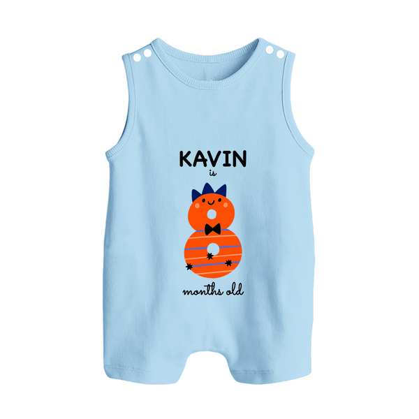 Milestone Romper Suit/ Sleeveless Romper for 8th Month | Soft Cotton Personalized Romper Suit/ Sleeveless Romper | Unisex Design - BABY BLUE - 0 - 5 Months Old (Chest 18")