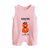 Milestone Romper Suit/ Sleeveless Romper for 8th Month | Soft Cotton Personalized Romper Suit/ Sleeveless Romper | Unisex Design - BABY PINK - 0 - 5 Months Old (Chest 18")