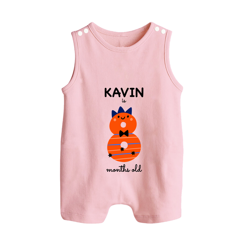 Milestone Romper Suit/ Sleeveless Romper for 8th Month | Soft Cotton Personalized Romper Suit/ Sleeveless Romper | Unisex Design - BABY PINK - 0 - 5 Months Old (Chest 18")