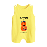 Milestone Romper Suit/ Sleeveless Romper for 8th Month | Soft Cotton Personalized Romper Suit/ Sleeveless Romper | Unisex Design - PASTEL YELLOW - 0 - 5 Months Old (Chest 18")