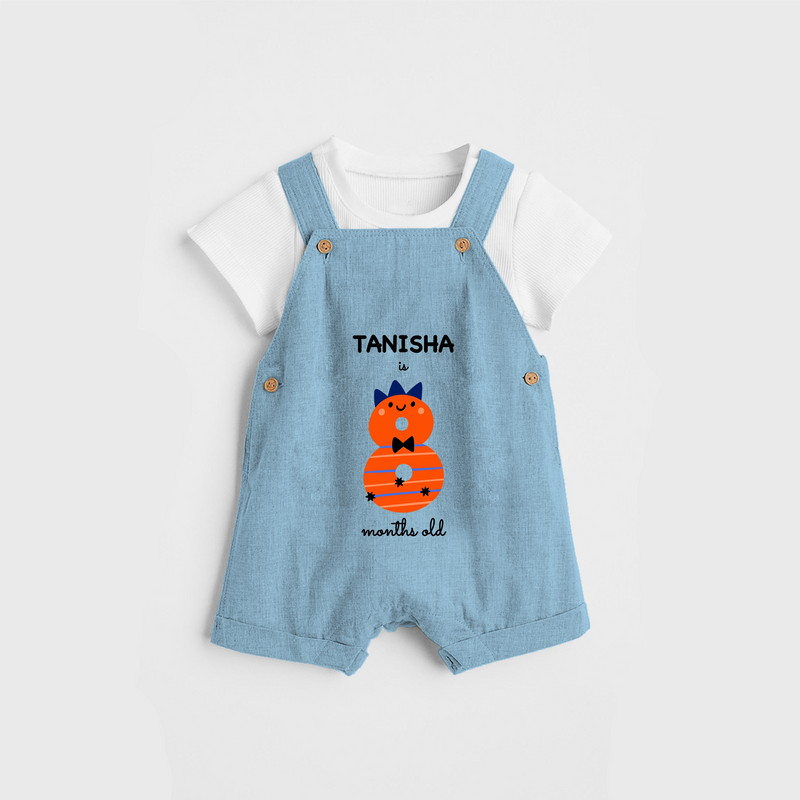 Celebrate The Eighth Month Birthday Custom Dungaree, Featuring with your Baby's name - SKY BLUE - 0 - 5 Months Old (Chest 17")