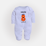 Milestone Full Sleeve Bodysuit/ Sleep Suit/ Jumpsuit for 8th Month | Soft Cotton Personalized Full Sleeve Bodysuit/ Sleep Suit/ Jumpsuit | Unisex Design - BABY BLUE - New Born (Chest 7.5")