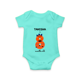 Celebrate The Eighth Month Birthday Custom Romper, Featuring with your Baby's name - ARCTIC BLUE - 0 - 3 Months Old (Chest 16")