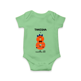 Celebrate The Eighth Month Birthday Custom Romper, Featuring with your Baby's name - GREEN - 0 - 3 Months Old (Chest 16")