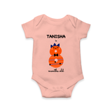 Celebrate The Eighth Month Birthday Custom Romper, Featuring with your Baby's name - PEACH - 0 - 3 Months Old (Chest 16")