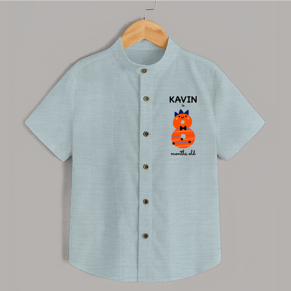 Milestone Shirt for 8th Month | Soft Cotton Personalized Shirt | Unisex Design - ARCTIC BLUE - 0 - 6 Months Old (Chest 23")