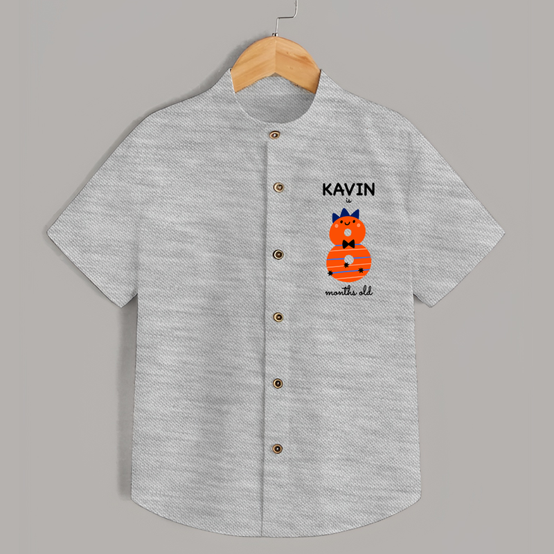 Milestone Shirt for 8th Month | Soft Cotton Personalized Shirt | Unisex Design - GREY - 0 - 6 Months Old (Chest 23")