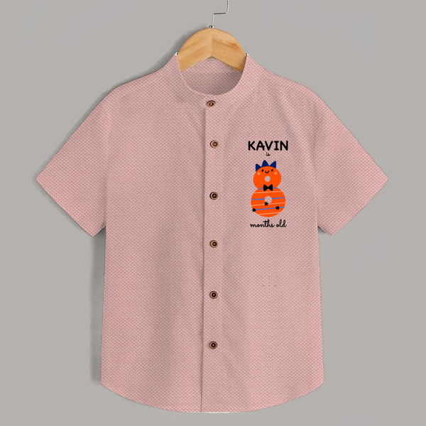 Milestone Shirt for 8th Month | Soft Cotton Personalized Shirt | Unisex Design - PEACH - 0 - 6 Months Old (Chest 23")