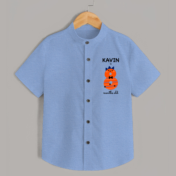 Milestone Shirt for 8th Month | Soft Cotton Personalized Shirt | Unisex Design - SKY BLUE - 0 - 6 Months Old (Chest 23")