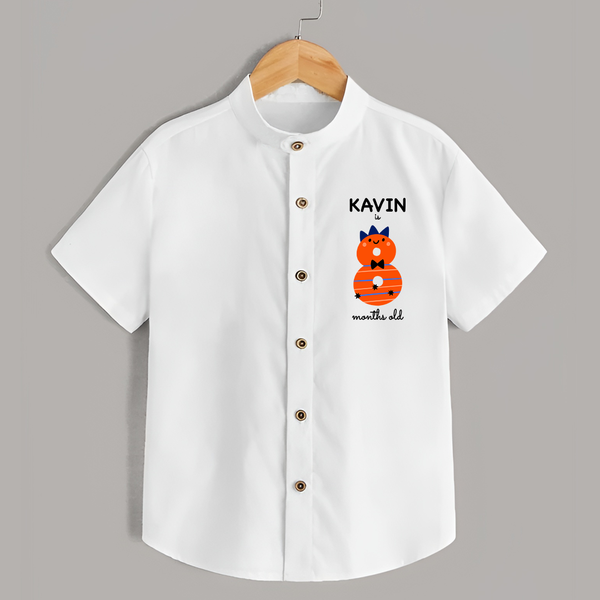 Milestone Shirt for 8th Month | Soft Cotton Personalized Shirt | Unisex Design - WHITE - 0 - 6 Months Old (Chest 23")
