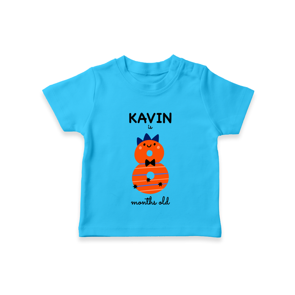 Milestone T-Shirt for 8th Month | Soft Cotton Personalized T-Shirt | Unisex Design - SKY BLUE - 0-5 Months Old (Chest 17")