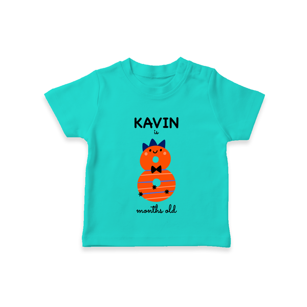 Milestone T-Shirt for 8th Month | Soft Cotton Personalized T-Shirt | Unisex Design - TEAL - 0-5 Months Old (Chest 17")