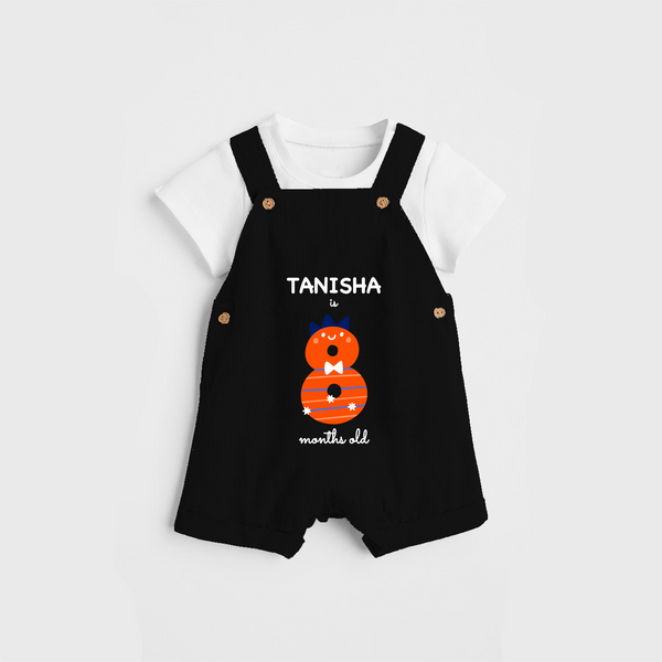 Celebrate The Eighth Month Birthday Custom Dungaree, Featuring with your Baby's name - BLACK - 0 - 5 Months Old (Chest 17")