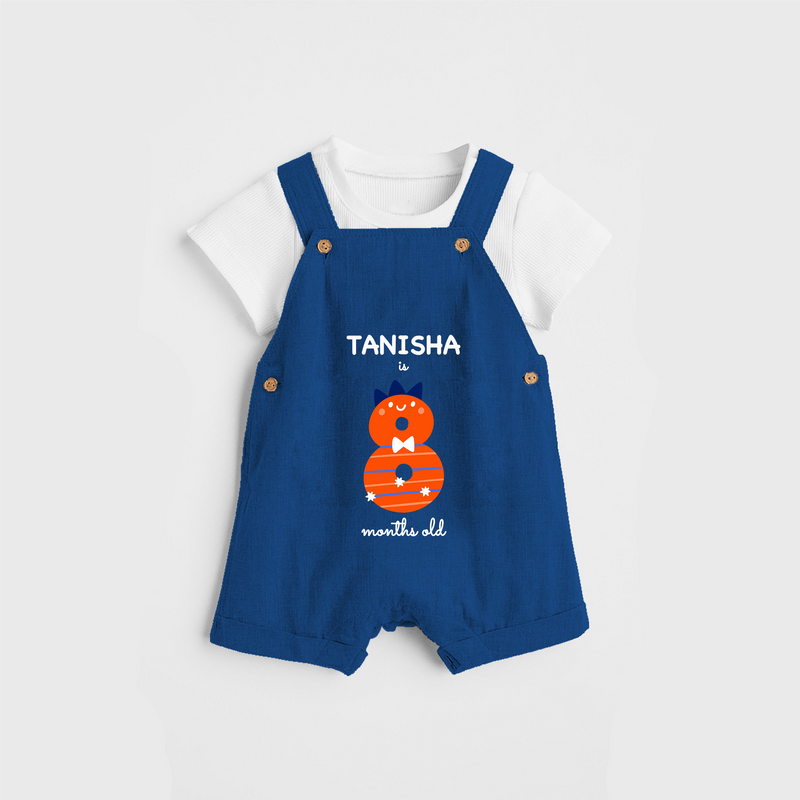 Celebrate The Eighth Month Birthday Custom Dungaree, Featuring with your Baby's name - COBALT BLUE - 0 - 5 Months Old (Chest 17")