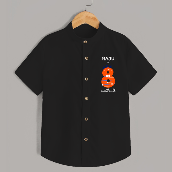 Milestone Shirt for 8th Month | Soft Cotton Personalized Shirt | Unisex Design - BLACK - 0 - 6 Months Old (Chest 23")
