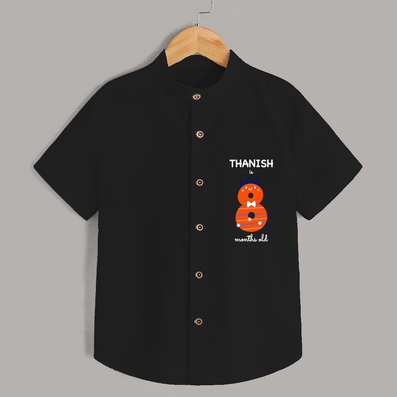 Celebrate The Eighth Month Birthday Custom Shirt, Featuring with your Baby's name - BLACK - 0 - 6 Months Old (Chest 21")