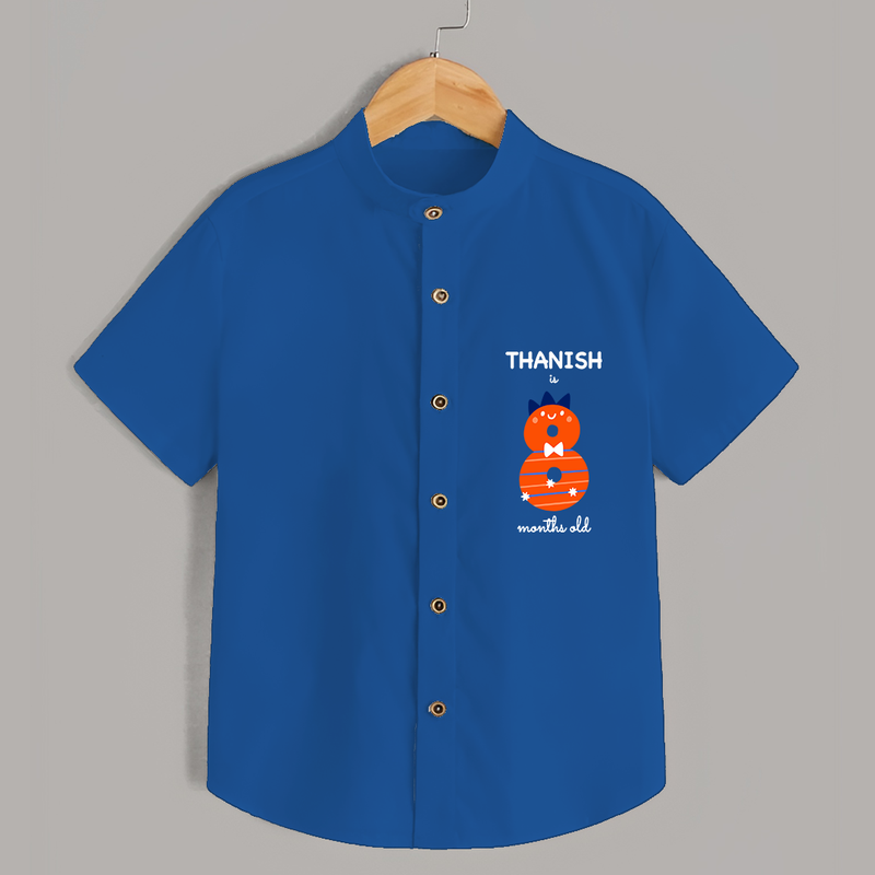 Celebrate The Eighth Month Birthday Custom Shirt, Featuring with your Baby's name - COBALT BLUE - 0 - 6 Months Old (Chest 21")