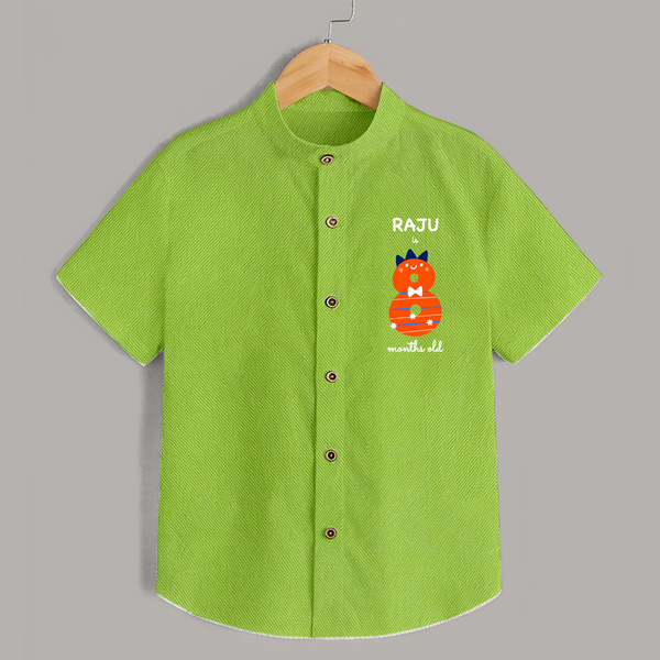 Milestone Shirt for 8th Month | Soft Cotton Personalized Shirt | Unisex Design - LIME GREEN - 0 - 6 Months Old (Chest 23")