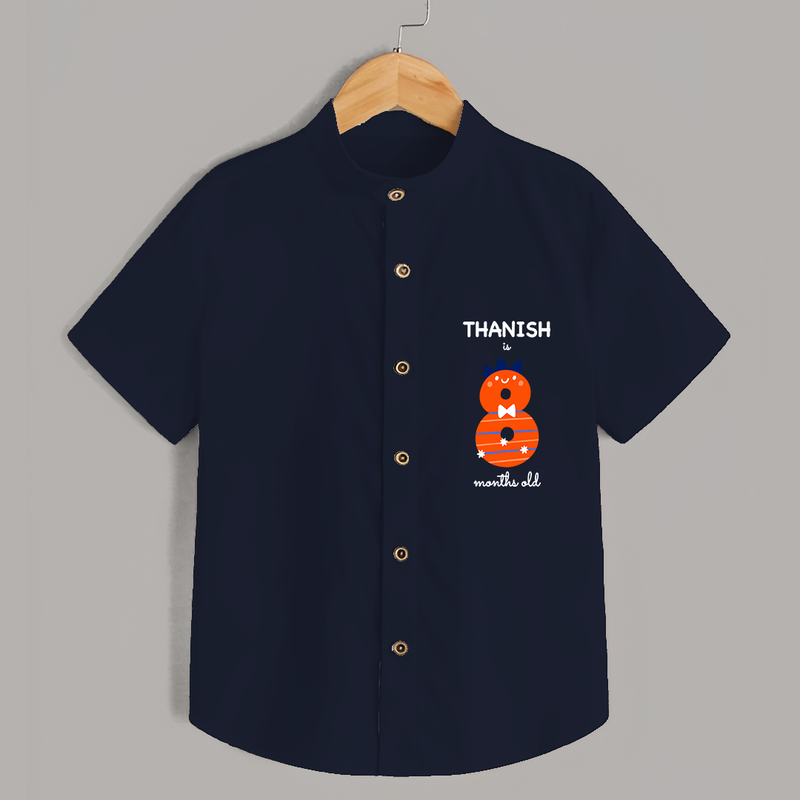 Celebrate The Eighth Month Birthday Custom Shirt, Featuring with your Baby's name - NAVY BLUE - 0 - 6 Months Old (Chest 21")