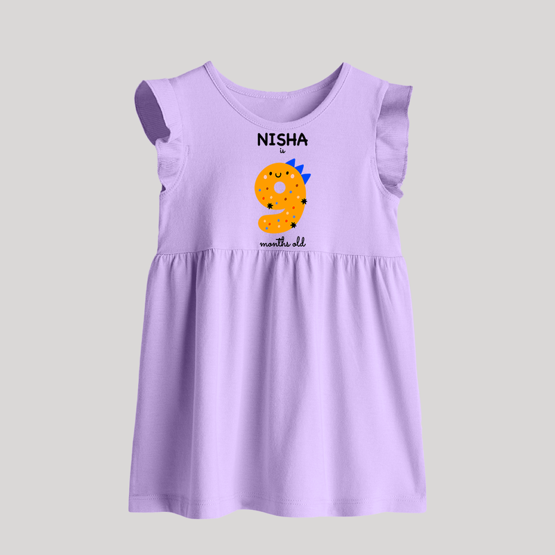 Milestone Baby Frock for 9th Month | Soft Cotton Personalized Baby Frock | Unisex Design - LILAC - 0 - 3 Months Old (Chest 17")