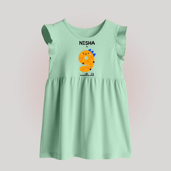 Milestone Baby Frock for 9th Month | Soft Cotton Personalized Baby Frock | Unisex Design - MINT GREEN - 0 - 3 Months Old (Chest 17")