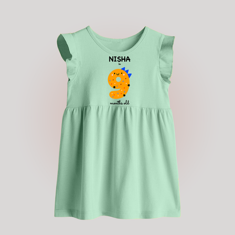 Milestone Baby Frock for 9th Month | Soft Cotton Personalized Baby Frock | Unisex Design - MINT GREEN - 0 - 3 Months Old (Chest 17")