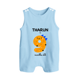 Milestone Romper Suit/ Sleeveless Romper for 9th Month | Soft Cotton Personalized Romper Suit/ Sleeveless Romper | Unisex Design - BABY BLUE - 0 - 5 Months Old (Chest 18")