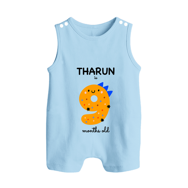 Milestone Romper Suit/ Sleeveless Romper for 9th Month | Soft Cotton Personalized Romper Suit/ Sleeveless Romper | Unisex Design - BABY BLUE - 0 - 5 Months Old (Chest 18")