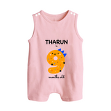 Milestone Romper Suit/ Sleeveless Romper for 9th Month | Soft Cotton Personalized Romper Suit/ Sleeveless Romper | Unisex Design - BABY PINK - 0 - 5 Months Old (Chest 18")