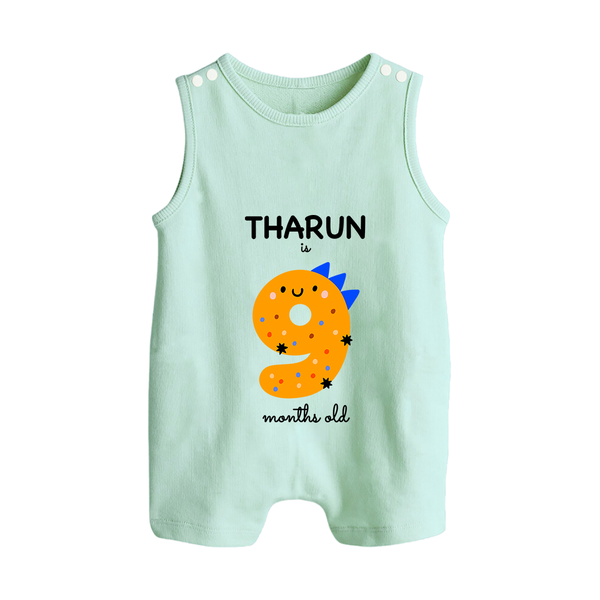 Milestone Romper Suit/ Sleeveless Romper for 9th Month | Soft Cotton Personalized Romper Suit/ Sleeveless Romper | Unisex Design - MINT GREEN - 0 - 5 Months Old (Chest 18")