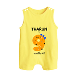 Milestone Romper Suit/ Sleeveless Romper for 9th Month | Soft Cotton Personalized Romper Suit/ Sleeveless Romper | Unisex Design - PASTEL YELLOW - 0 - 5 Months Old (Chest 18")