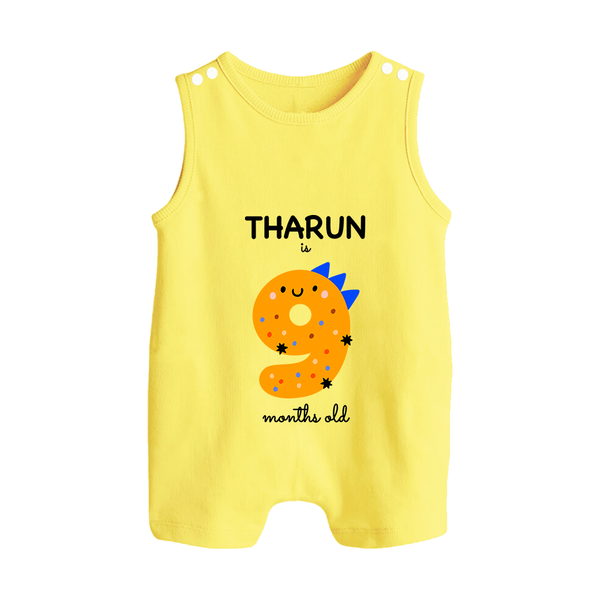 Milestone Romper Suit/ Sleeveless Romper for 9th Month | Soft Cotton Personalized Romper Suit/ Sleeveless Romper | Unisex Design - PASTEL YELLOW - 0 - 5 Months Old (Chest 18")