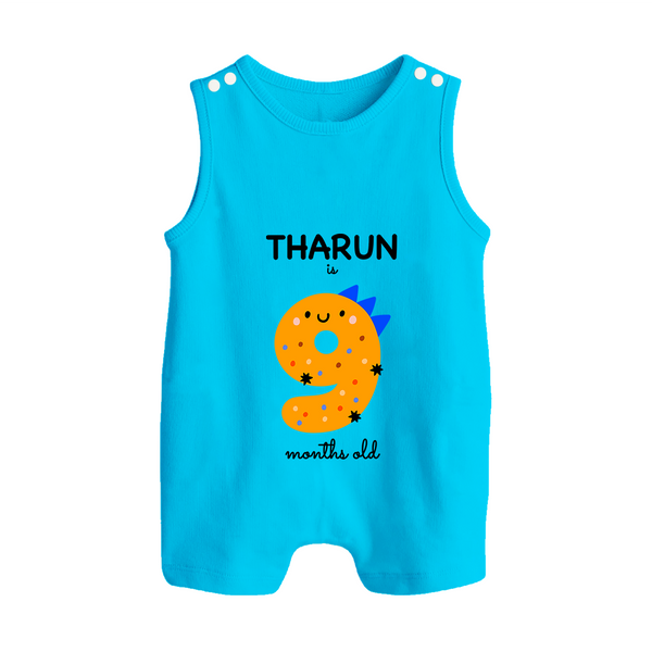 Milestone Romper Suit/ Sleeveless Romper for 9th Month | Soft Cotton Personalized Romper Suit/ Sleeveless Romper | Unisex Design - SKY BLUE - 0 - 5 Months Old (Chest 18")
