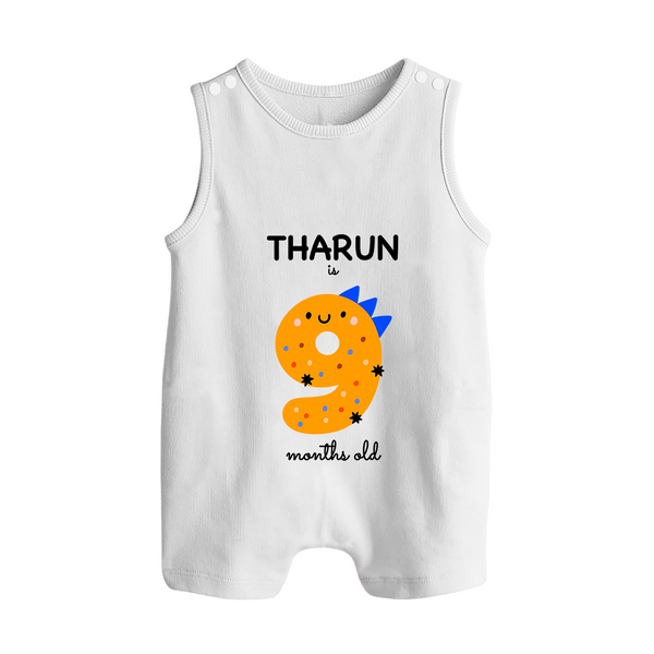 Milestone Romper Suit/ Sleeveless Romper for 9th Month | Soft Cotton Personalized Romper Suit/ Sleeveless Romper | Unisex Design - WHITE - 0 - 5 Months Old (Chest 18")