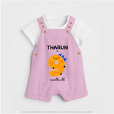 Milestone Dungaree Set for 9th Month | Soft Cotton Personalized Dungaree Set | Unisex Design - BABY PINK - 0 - 5 Months Old (Chest 18")