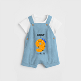 Celebrate The Ninth Month Birthday Custom Dungaree, Featuring with your Baby's name - SKY BLUE - 0 - 5 Months Old (Chest 17")