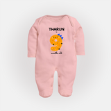 Milestone Full Sleeve Bodysuit/ Sleep Suit/ Jumpsuit for 9th Month | Soft Cotton Personalized Full Sleeve Bodysuit/ Sleep Suit/ Jumpsuit | Unisex Design - BABY PINK - New Born (Chest 7.5")