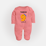 Milestone Full Sleeve Bodysuit/ Sleep Suit/ Jumpsuit for 9th Month | Soft Cotton Personalized Full Sleeve Bodysuit/ Sleep Suit/ Jumpsuit | Unisex Design - PEACH - New Born (Chest 7.5")