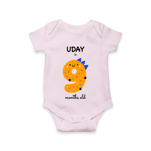 Celebrate The Ninth Month Birthday Custom Romper, Featuring with your Baby's name - BABY PINK - 0 - 3 Months Old (Chest 16")