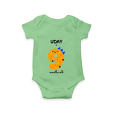 Celebrate The Ninth Month Birthday Custom Romper, Featuring with your Baby's name - GREEN - 0 - 3 Months Old (Chest 16")