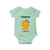 Milestone Romper for 9th Month | Soft Cotton Personalized Romper/Onesie | Unisex Design - MINT GREEN - New Born (Chest 14")