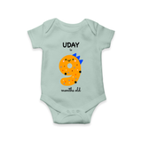 Celebrate The Ninth Month Birthday Custom Romper, Featuring with your Baby's name - MINT GREEN - 0 - 3 Months Old (Chest 16")