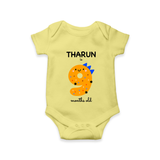 Milestone Romper for 9th Month | Soft Cotton Personalized Romper/Onesie | Unisex Design - PASTEL YELLOW - New Born (Chest 14")